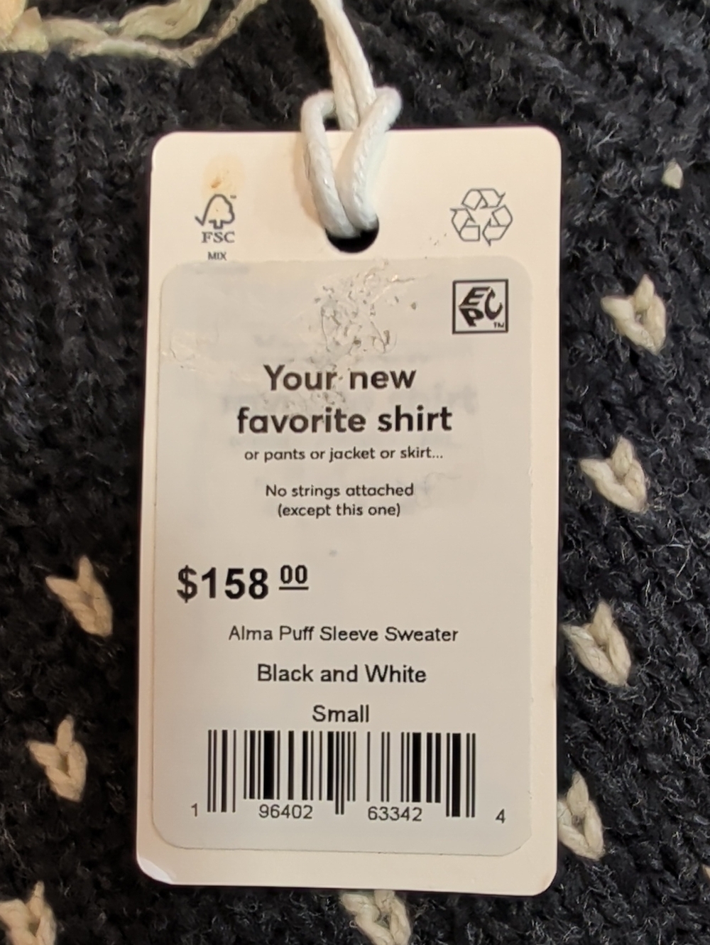 Beautiful MARINE LAYER Alma Puff Sleeve Sweater With Black With White Accents - Picture 11 of 11